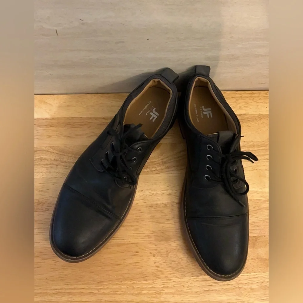JF J.Ferrar Damon Black Leather Cap-toe Oxford